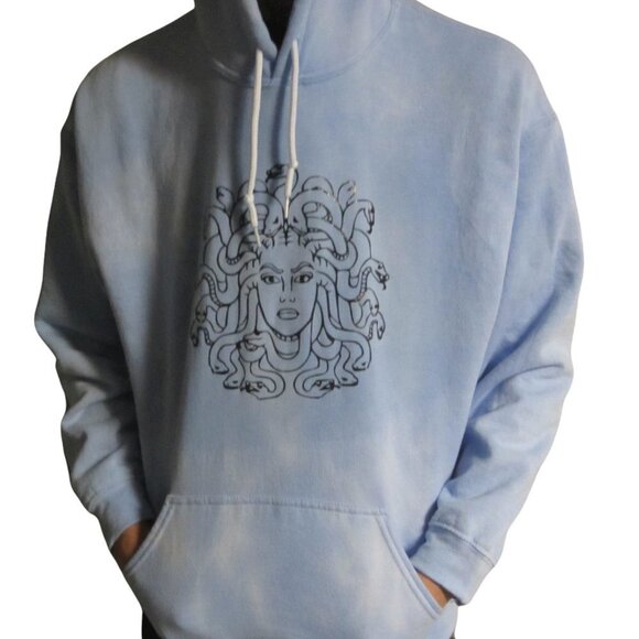 Mythcore Medusa Graphic Blue Tie Dye Hoodie Handmade XL - Picture 3 of 7